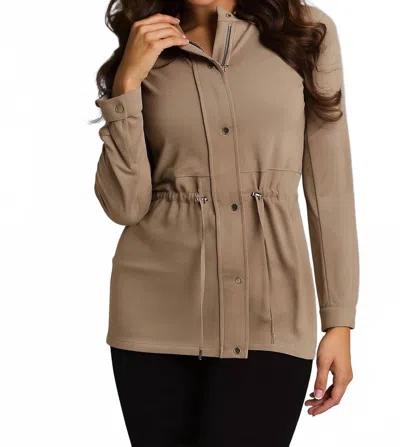 Angel Apparel Wrinkle Free Military Snap Hooded Cardigan In Stone In Brown