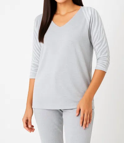 Angel Apparel Zebra Sleeve V Neck Top In Grey In Gray