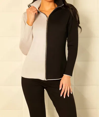Angel Apparel Zip Cardigan In Black/stone In Multi