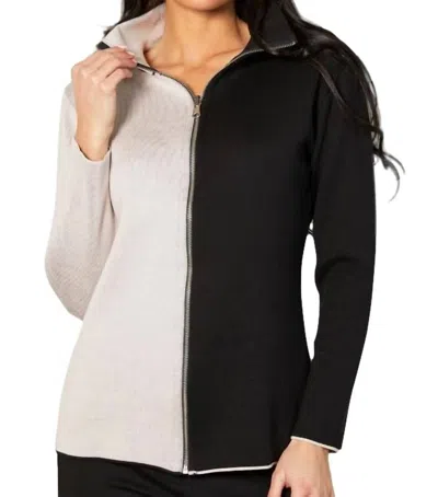 ANGEL APPAREL ZIP CARDIGAN IN BLACK/STONE