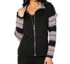 ANGEL APPAREL ZIP COLLAR JACKET IN BLACK/MULTI