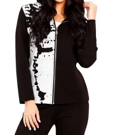 Angel Apparel Zip Hooded Cardigan In Black/white In Multi