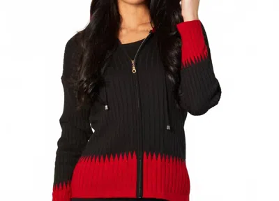 Angel Apparel Zip Hoodie Ribbed Cardigan In Black/red In Multi