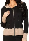 Angel Apparel Zip Hoodie Ribbed Cardigan In Black/sand In Black