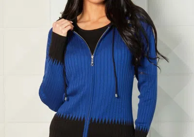 Angel Apparel Zip Hoodie Ribbed Cardigan In Cadet/black In Blue