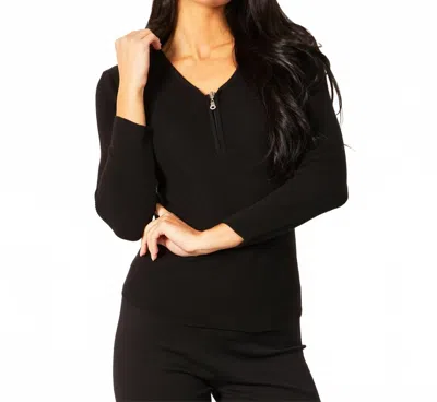 Angel Apparel Zip V-neck Top In Black