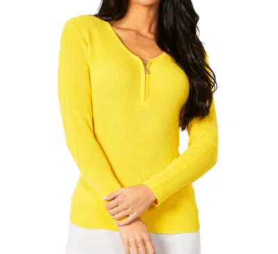 Angel Apparel Zip V-neck Top In Lemon In Yellow