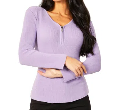 Angel Apparel Zip V-neck Top In Lilac In Blue
