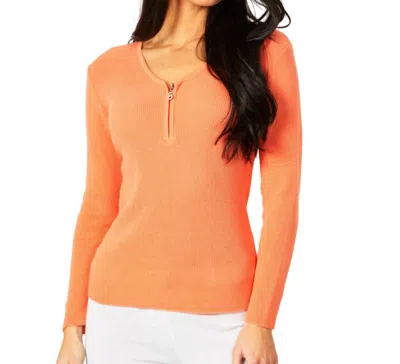 Angel Apparel Zip V-neck Top In Melon In Pink