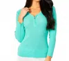 Angel Apparel Zip V-neck Top In Mint In Blue