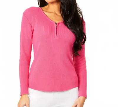 Angel Apparel Zip V-neck Top In Petal In Pink
