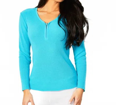 Angel Apparel Zip V-neck Top In Turq In Blue