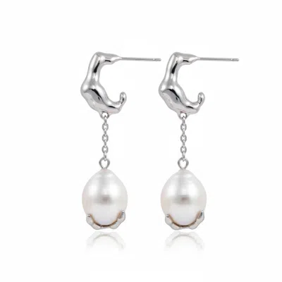 Angel Barocco Women's Baroque Pearl Hook Dangle Earrings - Silver