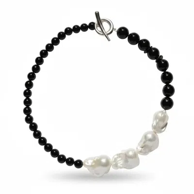 Angel Barocco Women's Black / White Baroque Pearl Black Onyx Choker Necklace