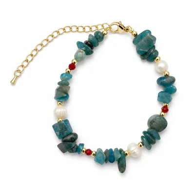 Angel Barocco Women's Blue Apatite & Freshwater Pearl Gemstone Bracelet
