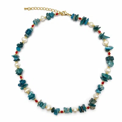 Angel Barocco Women's Blue Apatite & Freshwater Pearl Gemstone Necklace