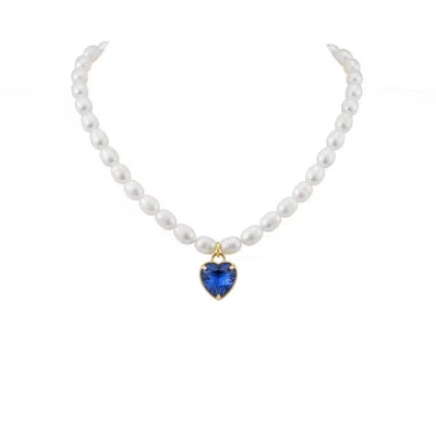 Angel Barocco Women's Blue Choker Necklace With Heart Crystal Pendant