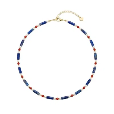 Angel Barocco Women's Blue Lapis Lazuli Red Agate Beaded Pearl Necklace