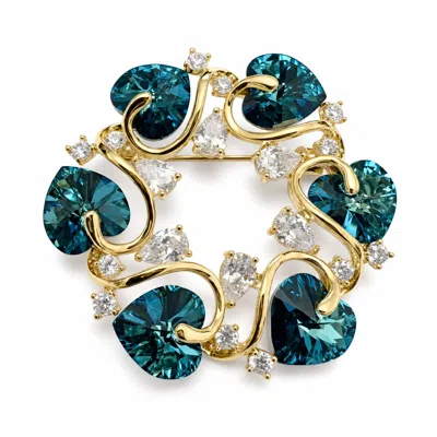 Angel Barocco Women's Blue Teal Heart Crystal Vine Brooch