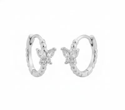 Angel Barocco Women's Butterfly Gem Hoop Earrings - Silver- White In Metallic