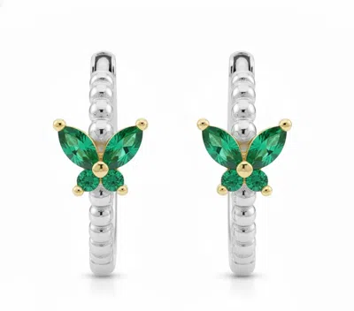 Angel Barocco Women's Butterfly Gem Hoop Earrings - Silver-green