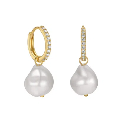 Angel Barocco Women's Detachable Diamond Huggie Baroque Pearl Earrings - Gold In Metallic