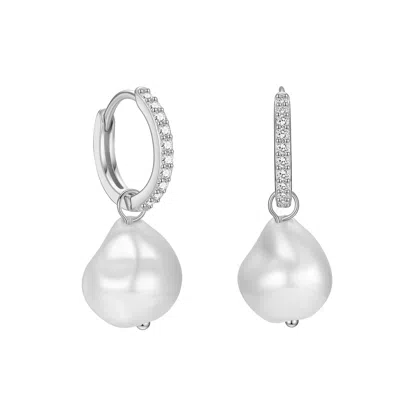 Angel Barocco Women's Detachable Diamond Huggie Baroque Pearl Earrings - Silver In Metallic