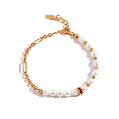 Angel Barocco Women's Drip Glaze Bead Gold & Pearl Bracelet - Gold In Multi