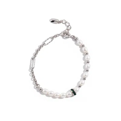 Angel Barocco Women's Drip Glaze Bead Gold & Pearl Bracelet - Silver In White
