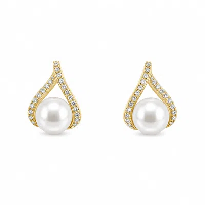 Angel Barocco Women's Freshwater Pearl Crystal Teardrop Stud Earrings - Gold