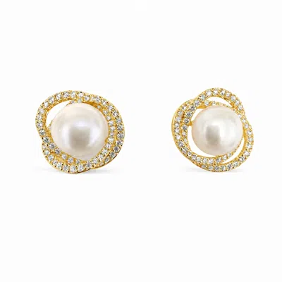 Angel Barocco Women's Freshwater Pearl Double Halo Stud Earrings - Gold