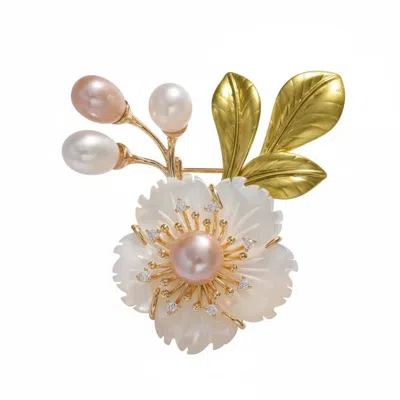 Angel Barocco Women's Freshwater Pearl Floral Brooch In Metallic