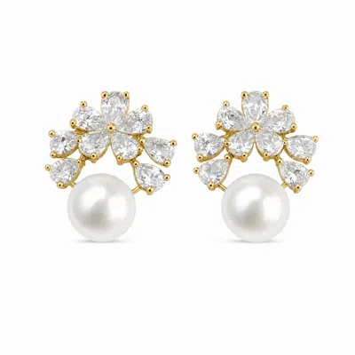 Angel Barocco Women's Freshwater Pearl Floral Cluster Stud Earrings - Gold