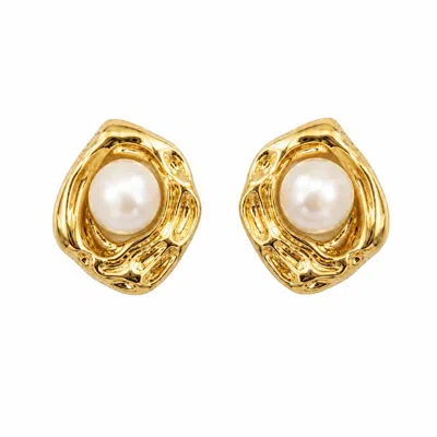 Angel Barocco Women's Freshwater Pearl Molten Organic Stud Earrings - Silver