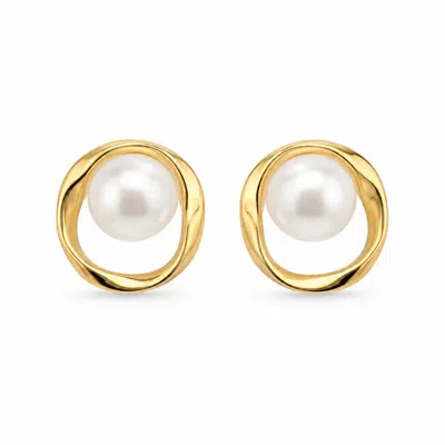 Angel Barocco Women's Freshwater Pearl Organic Circle Stud Earrings - Silver
