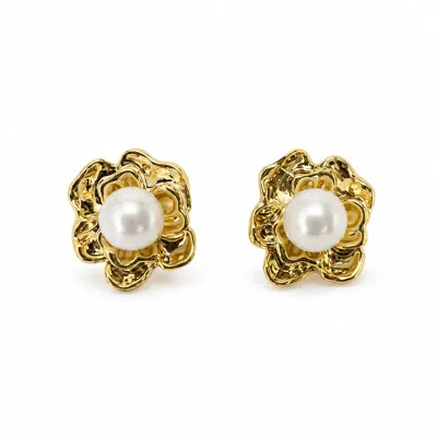 Angel Barocco Women's Freshwater Pearl Sculpted Flower Stud Earrings - Silver