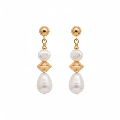 Angel Barocco Women's Geometric Pearl Drop Earrings - Gold