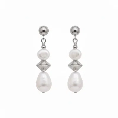 Angel Barocco Women's Geometric Pearl Drop Earrings - Silver