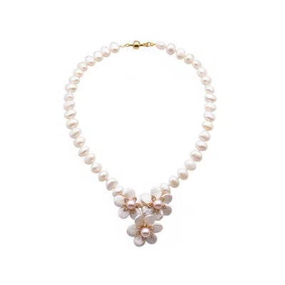 Angel Barocco Women's Gold Beaded Baroque Pearl Flowers Necklace