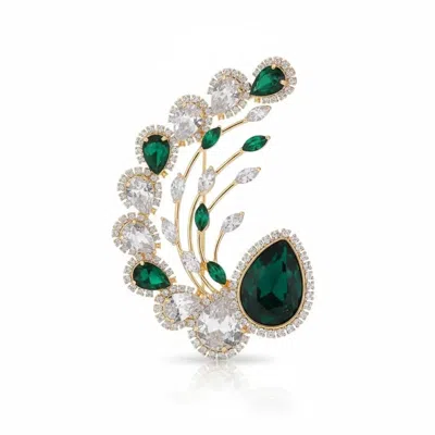 Angel Barocco Women's Gold Elegant Emerald Teardrop Brooch In Green