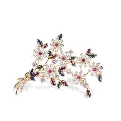 Angel Barocco Women's Gold Enamel Bloom Zirconia Floral Brooch In Brown