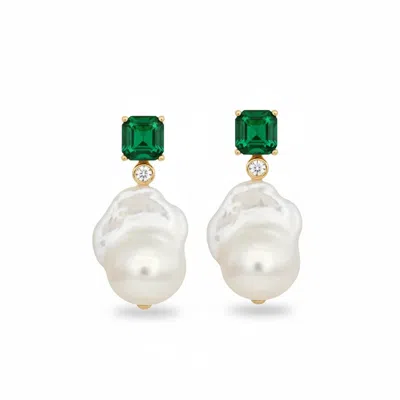 Angel Barocco Women's Gold Green Diamond Large Baroque Pearl Earrings ?✨ In Multi
