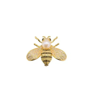 Angel Barocco Women's Gold Natural Freshwater Pearl Bee Brooch