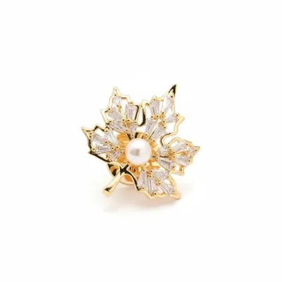 Angel Barocco Women's Gold Natural Freshwater Pearl Maple Leaf Zircon