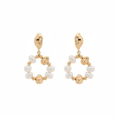 Angel Barocco Women's Gold Natural Pearl Loop Earrings