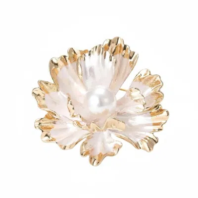 Angel Barocco Women's Gold Peony Pearl Brooch