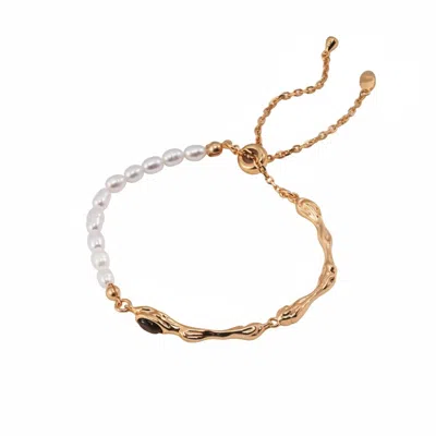 Angel Barocco Women's Gold Tiger Eye Seeds Pearl Bracelet
