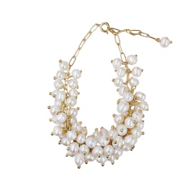 Angel Barocco Women's Gold Various Sized Ivory Pearls Bracelet