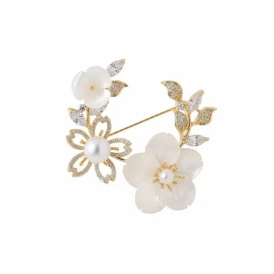 Angel Barocco Women's Gold Vintage Floral Mother-of-pearl Brooch