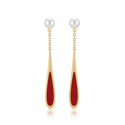 Angel Barocco Women's Gold Waterdrop Red Drip Glaze Pearl Earrings In Brown